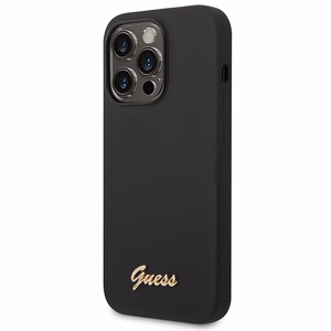 Guess GUHCP14XSLSMK iPhone 14 Pro Max 6.7" melns cietais silikona viedtālruņa apvalks Vintage Gold Logo
