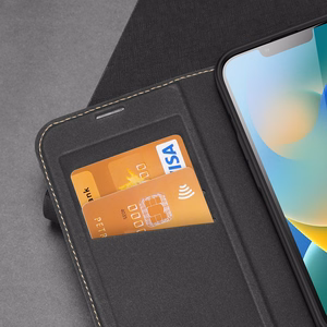 Dux Ducis Skin X2 viedtālruņa apvalks iPhone 14 Plus ar magnētisko atloku melns