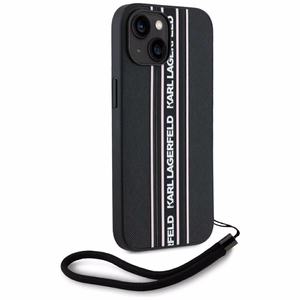 Karl Lagerfeld Saffiano Athleisure Stripes Cord viedtālruņa apvalks iPhone 15 - rozā