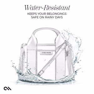 Case-Mate Micro Tote Bag water-resistant shoulder bag, Silver Chrome / Clear