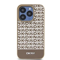 DKNY Ādas drukāts raksta metāla logotips Magnētiskais viedtālruņa apvalks iPhone 15 Pro Max - brūns