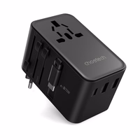Ceļojumu adapteris Choetech PD5022 70W EU/US/AUS/UK ar iebūvētu USB-C kabeli (melns)