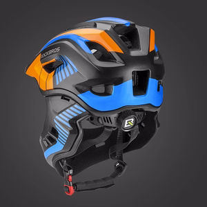Rockbros TT-32SOBL-M bērnu velosipēda ķivere ar noņemamu zoda aizsargu, M izmērs - melna un oranža
