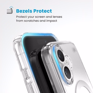 Speck Presidio Perfect-Clear vāciņš ar MagSafe un ClickLock iPhone 16 tālrunim, Clear/Chrome