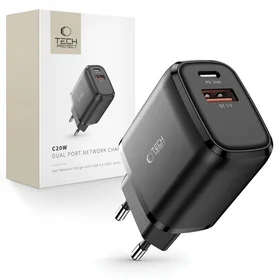 Tech-Protect C20W lādētājs USB-C PD 20W / USB-A QC 3.0 - melns