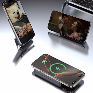 Dudao K29 10000mAh PD 20W Magnētiskā portatīvais lādētājs ar metāla apvalku, statīvu un iebūvētiem USB-C/Lightning kabeļiem - pelēka