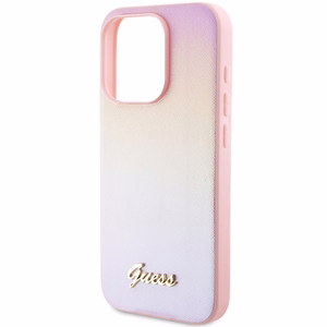 Guess Saffiano Iridescent Script viedtālruņa apvalks iPhone 15 Pro - rozā