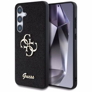 Guess Fixed Glitter Big 4G Metal Logo viedtālruņa apvalks Samsung Galaxy S25 melns