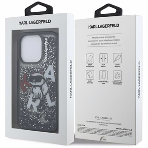 Karl Lagerfeld Liquid Glitter Choupette Logo macins iPhone 16 Pro - melns