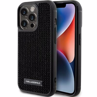 Karl Lagerfeld Rhinestone logotips metāla plāksne apvalks iPhone 15 Pro - melns