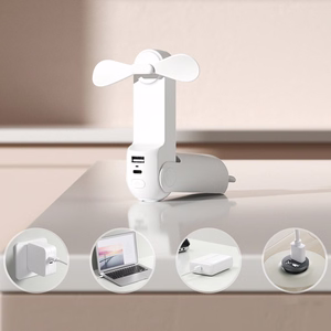Jisulife Life8 Plus pārnēsājams rokas USB ventilators ar ārējā akumulatora funkciju un lukturīti, 4500 mAh, balts
