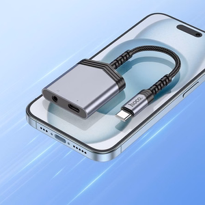 Adapteris AUX 2in1 USB C uz USB C / Jack 3,5 mm Hoco 27W LS39 pelēks