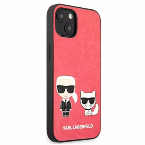 Karl Lagerfeld Ikonik Karl & Choupette vāciņš ierīcei iPhone 13 mini, fuksijas krāsā