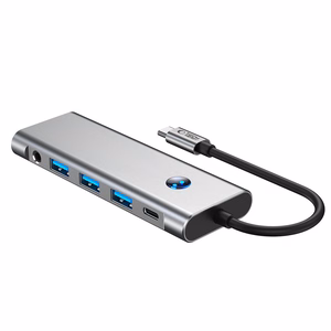 Tech-Protect HB04 HUB adapteris 9in1 USB-C + USB2.0 + USB3.0 + HDMI 4K 60Hz + SD / TF + PD100W + AV3.5 - pelēks