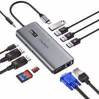 Choetech daudzfunkcionāls HUB ar displeju 12in1 USB-C uz USB-C / USB-A / HDMI / VGA / AUX / SD / TF pelēks (HUB-M26)