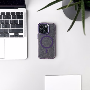 Spīdīgs magnētiskais viedtālruņa apvalks iPhone 16 Pro - violets ar spīdumiem