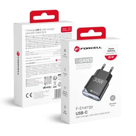 FORCELL F-ENERGY GaN III B135101-E īpaši plāns ceļojumu lādētājs 1 x Type C + USB A PD QC4.0 3A 35W melns