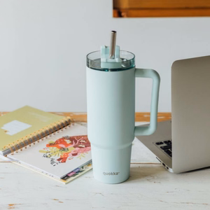 Quokka Stream nerūsējošā tērauda termokrūze ar salmiņu, 950 ml, Tirkīza