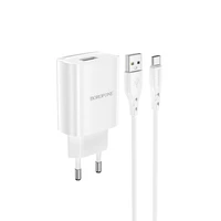 Borofone Sienas lādētājs BN1 Innovative - USB - 2,1A ar USB uz Type C balts