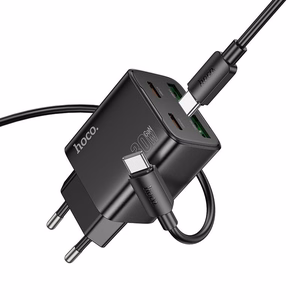 Lādētājs viedtālrunim Hoco 2 x USB C + 2 x USB A QC3.0 PD 3A 30W + kabelis USB C uz USB C N56 melns