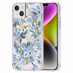 Rifle Paper Clear MagSafe vāciņš ierīcei iPhone 14 Plus, ar “Garden Party Blue” rakstu