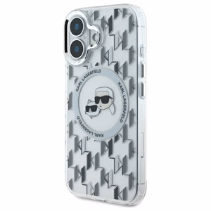 Karl Lagerfeld IML Monogram Karl & Choupette Head Magnētiskais viedtālruņa apvalks iPhone 16 - caurspīdīgs