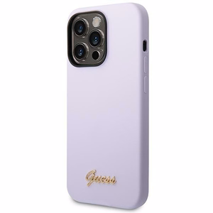 Guess GUHCP14XSLSMU iPhone 14 Pro Max 6.7" violets cietais silikona viedtālruņa apvalks Vintage Gold Logo