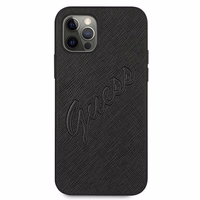 Guess Saffiano Vintage Script viedtālruņa apvalks iPhone 12 Pro Max 6.7 melns