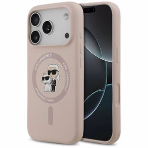 Karl Lagerfeld silikona Karl&Choupette gredzena magnētiskais viedtālruņa apvalks iPhone 17 Pro - rozā
