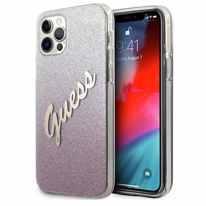 Guess GUHCP12MPCUGLSPI iPhone 12/12 Pro 6.1" rozā kietais vāciņš Glitter Gradient Script