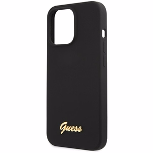 Viedtālruņa apvalks Guess GUHCP13XLSLMGBK iPhone 13 Pro Max 6.7" melna/melna cietais apvalks Silikona Uzraksts Zelta Logotips