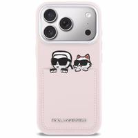 Karl Lagerfeld Karl & Choupette Print & Pocket Case priekš iPhone 17 Pro - Rozā krāsā