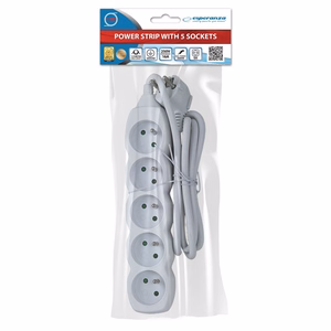 Esperanza ELK207W – iekštelpu pagarinātājs ar 5 kontaktligzdām, 1.5 m, balts