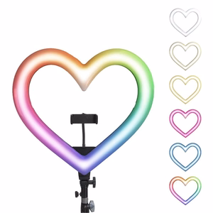 LED gredzenveida Stream RGB lampa 10" ar telefona turētāju HEART + statīvs JM26-10 melna