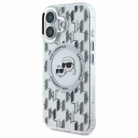 Karl Lagerfeld IML Monogram Karl & Choupette Head Magnētiskais viedtālruņa apvalks iPhone 16 - caurspīdīgs