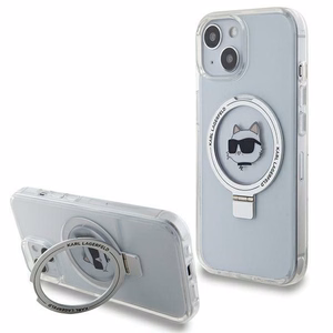 Karl Lagerfeld KLHMP15MHMRSCHH iPhone 15 Plus 6.7" balts/balts cietais apvalks ar gredzena statīvu Choupette Head Magnētiskais