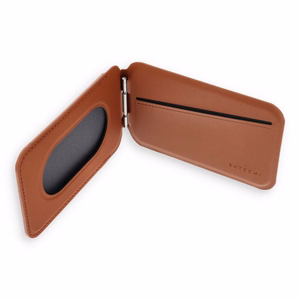 Ādas maks ar statni, saderīgs ar MagSafe Satechi Vegan Leather Wallet Stand brūns