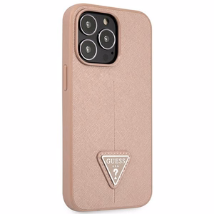Guess GUHCP14XPSATLP iPhone 14 Pro Max 6.7" rozā cietais viedtālruņa apvalks Saffiano Triangle Logo