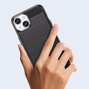 Carbon viedtālruņa apvalks iPhone 14 Plus elastīgs gēla aizmugures vāks zils
