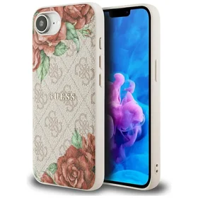Guess 4G Flowers Print magnētiskais viedtālruņa apvalks iPhone 16e - rozā