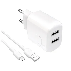 Puro PROLITE 10W 2x USB-A sienas lādētājs + USB-A - USB-C kabelis 1.2m - balts