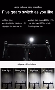 Rockbros V9M-1000 priekšējais velosipēda lukturis, 1000 lm – melns