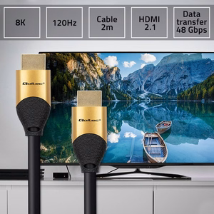 Qoltec 50355 – HDMI 2.1 Ultra High Speed kabelis, 8K 60 Hz, 28 AWG, zelta krāsā, 2 m