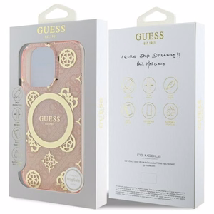 Guess IML Peony On 4G Background Magnētiskais viedtālruņa apvalks iPhone 16 Pro - rozā