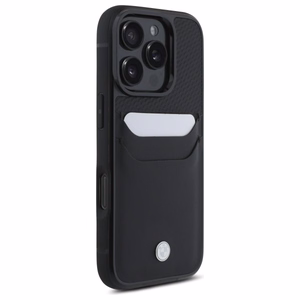 BMW ādas apvalks ar karšu nodalījumu iPhone 16 Pro Max - melns