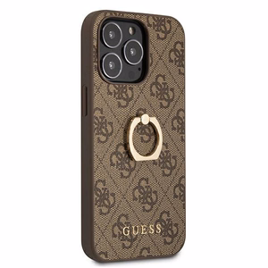 Guess GUHCP13L4GMRBR iPhone 13 Pro / 13 6.1" коричневый/коричневый жёсткий чехол 4G с кольцом-подставкой