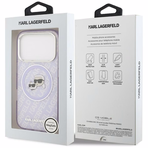Karl Lagerfeld IML Mirdzošais Karl & Choupette Heads Logo magnētiskais viedtālruņa apvalks iPhone 17 Pro Max - violets