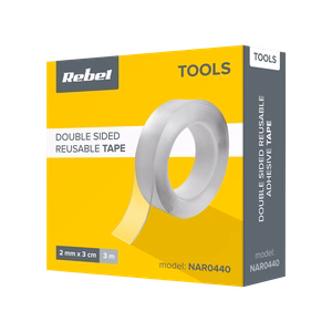 REBEL atkārtoti lietojama divpusēja nano montāžas lente (2 mm × 30 mm × 3 m), caurspīdīga
