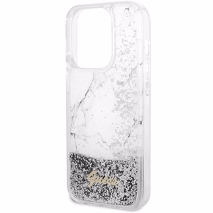 Guess GUHCP14LLCSGSGH iPhone 14 Pro 6.1" balts cietais viedtālruņa apvalks ar šķidro spīdumu marmora dizains