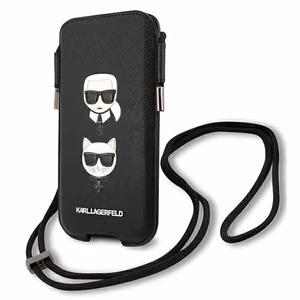 Karl Lagerfeld Saffiano Ikonik Karl&Choupette Head 6.1'' Soma - melna
